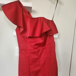 One shoulder red romper